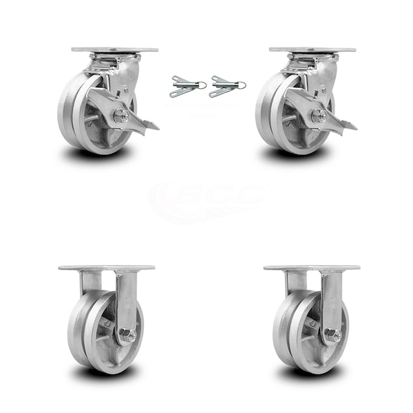 5 Inch V Groove Semi Steel Caster Set with 2 Brakes/Swivel Lock 2 Rigid SCC